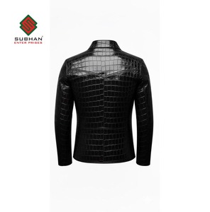 Veste en cuir noir pour homme, faite à la main, effet croco |   Style Safari Field Moto |   Veste en peau de mouton véritable | Cadeau pour lui - Product Image 2