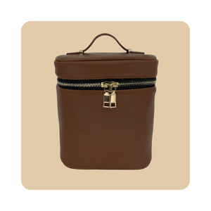 Bolsa de cosméticos de maquillaje personalizada con logotipo personalizado, bolsas de cosméticos de maquillaje de material PU marrón claro con cremallera - Product Image 2