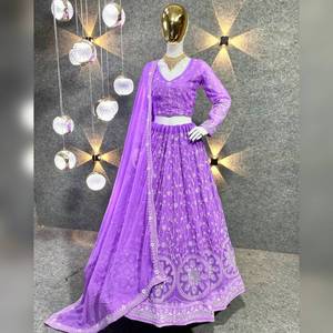 Robes de Soirée Designer Lehenga Broderie Travail Kurti Avec Filet Tissu Dupatta Faux Georgette Tissu Première Qualité - Product Image 3