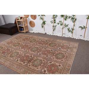 Vintage Turkish <b>Rug</b> Classic Beige Green 6.2 X 9.7 ft Patchwork <b>Boho</b> Flat Weave Wool for Living Room Jute with Latex Backing - Product Image 3