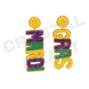 Christmas Tree Beaded <b>Earrings</b> for Women Patriotic Memorial Day Orange White Blue Colour Fabric Material - Product Image 2