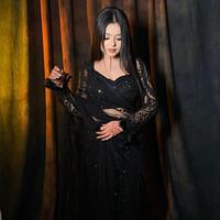 Magnifique Saree de créateur FABZONE pour femme avec broderies et sequins, idéal pour les tenues décontractées et de soirée, infroissable et extensible en tulle doux.