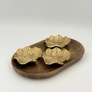 ชุดชามใส่ผลไม้แห้งรูปใบบัว ดีไซน์ใหม่ ทำจากอะลูมิเนียมเคลือบ PVD สีทอง จำนวน 2 ใบ พร้อมถาด สำหรับงานปาร์ตี้ งานแต่งงาน ใช้ในบ้านและร้านอาหาร - Product Image 6