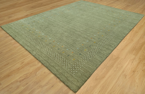 Tapis en laine vert olive noué à la main, style persan minimaliste, grand tapis de sol, décoration d'intérieur confortable 3024 - Product Image 6