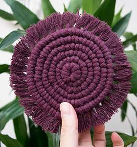 Eco Friendly Nordic style macrame coaster with gentle curves and soft cotton texture great for <b>mugs</b> or candle decor styling - Product Image 2