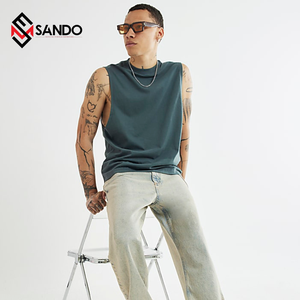 Prix usine grande taille hommes 100% coton débardeurs respirant sans manches T-Shirt côtelé tricoté conception Logo personnalisé débardeurs - Product Image 5