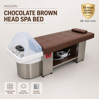 Lit de spa pour la tête, marron chocolat, grand carré matelassé, avec capot de brumisation givré et base en acier inoxydable brossé
