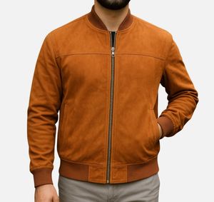 Blouson Bomber en Cuir Grande Taille Style Universitaire Hiver, Vente en Gros, Personnalisable, Uni, Col Montant, en Daim Teint - Product Image 1