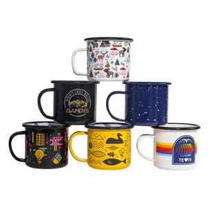 Vente en gros logo personnalisé sublimation vierge impression 3D design style couleur camping café bière thé cadeau émail tasses tasse avec poignée