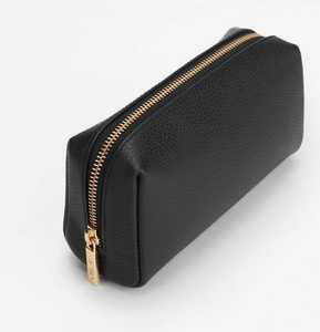 Bolsa de Maquillaje Pequeña Plegable de Cuero Negro Resistente al Agua, Bolsa de Cosméticos de Viaje con Cierre, Organizador de Bolsillo, Estuche para Dispositivos Tecnológicos - Product Image 1