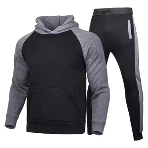 Ropa deportiva con logotipo personalizado OEM 100% poliéster transpirable de talla grande trajes de invierno de dos piezas con cuello con capucha chándal con patrón sólido - Product Image 6