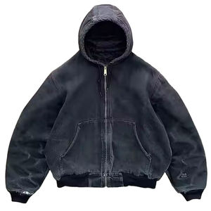 Sudaderas con capucha con cremallera lavadas con ácido para hombre, 100% básicos de algodón, ajuste Regular desgastado de gran tamaño, sudaderas con capucha de invierno hechas a medida Unisex al por mayor - Product Image 3