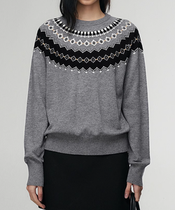 Produits chauds hiver femmes pull doux contraste couleur pull à col rond confortable chaud mode style à la mode - Product Image 1