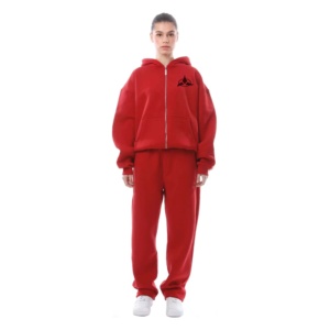 Ensemble deux pièces décontracté pour hommes 2025 sweats à capuche surdimensionnés pantalon survêtements automne hiver polaire chaud unisexe survêtements rouges - Product Image 3