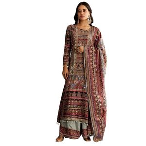 Nhiều Màu Tabby Lụa In Kurta Dupatta Phù Hợp Với Với Vá Đá Zari Làm Việc Bán Buôn Phụ Nữ Dân Tộc Trang Phục OEM Quần Áo Nhà Máy - Product Image 1