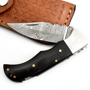 Couteau de poche en acier de Damas, couteau pliant en acier de Damas avec manche en corne, couteau pour garçons d'honneur, cadeau pour lui. - Product Image 6