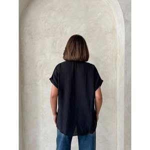 Topshow Women's <b>Linen</b> <b>Shirt</b> with Pocket Applique <b>Black</b> Wholesale Raw <b>Linen</b> Blouses & <b>Shirts</b> - Product Image 1
