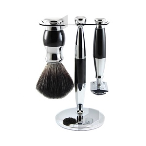 Wholesale Shave Edge Hotel Shaving Tools Set Gift <b>Box</b> Package Metal Handle Men's Razor Brush Kit Black Chrome Personal Care - Product Image 1