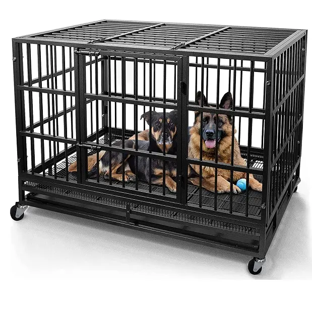 Sturdy Durable Heavy Duty Dog Crate Cage Kennel with Wheels High Anxiety Indestructible Dog Crate Sturdy Locks