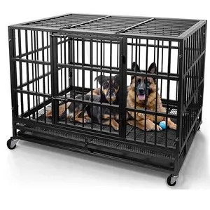 Sturdy Durable Heavy Duty Dog Crate Cage Kennel with Wheels High Anxiety Indestructible Dog Crate Sturdy Locks