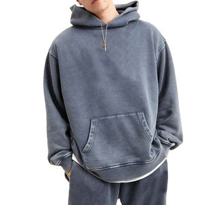 Pull à capuche vintage lavé à l'acide pour hommes 100% coton lourd impression numérique brodée de haute qualité teint uni pour l'hiver - Product Image 1