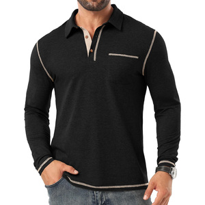 Polos Personalizables de Manga Larga para Hombre para Primavera/Verano, Tejido Jersey Transpirable con Cuello Alto y Diseño Sólido - Product Image 3