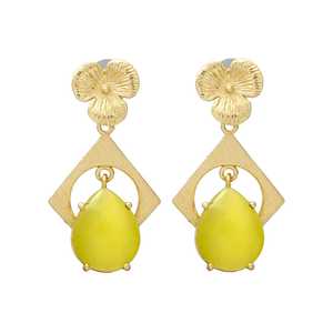 ชุดต่างหูทองเหลืองพร้อมดีไซน์เนอร์สินค้ามาใหม่พร้อมพลอยซิทรีนไฮโดรสโตนดีไซน์ดอกไม้ - Product Image 1