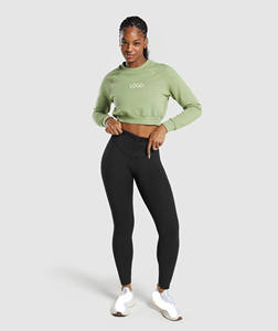 Custom Logo Women's Cropped Sweatshirt <b>Crewneck</b> Pullover Lightweight Fleece Casual Gym Wear Long Sleeve Cotton 350gsm Top - Product Image 4