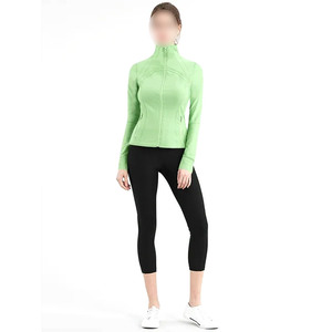 Léger imperméable coupe-vent coupe ajustée à manches longues col montant couleur unie Fitness veste respirant séchage rapide Yoga vestes - Product Image 1