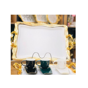 Bandeja de servicio blanca de metal de la más alta calidad con asas de diseñador, servicio perfecto para té y café, accesorios de Hotel - Product Image 4