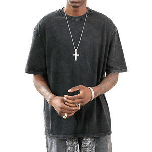 Personalizada de peso pesado de gran tamaño lavado ácido camiseta de verano Hip Hop estilo hecho de algodón/fibra de bambú microfibra - Product Image 1