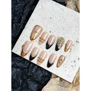 Faux ongles press-on Mocha doré, design élégant Mocha pailleté pour les passionnés de nail art - Product Image 2