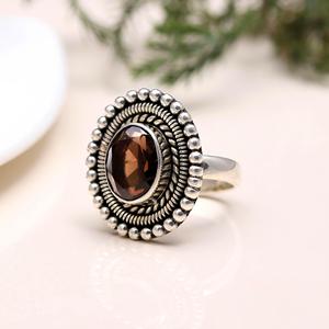 Anillo de Plata de Ley 925 con Cuarzo Ahumado Natural de Corte Ovalado, Engaste de Bisel, Joyería Hecha a Mano, Anillos de Plata al por Mayor para Mujeres y Niñas - Product Image 2