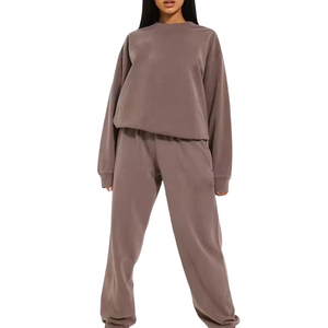 Nouveaux modèles de sweat-shirt et pantalon personnalisés survêtement 100% coton polaire 400Gsm femmes Slim Fit deux pièces ensembles femmes survêtement 2026 - Product Image 1