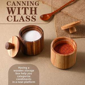 2 Pcs Modern Wooden <b>Salt</b> & <b>Pepper</b> Box <b>Set</b> with Lids | Foldable Eco-Friendly Condiment Pots for Spices Sugar & Kitchen Storage - Product Image 3