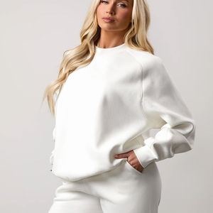 Custom Logo <b>Women</b> Tracksuit Relaxed Fit <b>Fleece</b> Raglan Sleeve Crew Elastic Cuffs Sweatpants 2 Side Pockets <b>Jogger</b> Two Piece Set - Product Image 4