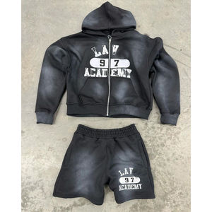 Sudadera con capucha unisex de invierno para hombre, transpirable, secado rápido, lavado con ácido, longitud completa, ajuste regular, cordón, conjunto de Jogger y color personalizado - Product Image 1