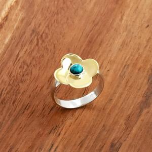 <b>Blue</b> Turquoise Flower Ring 925 Silver Nature Inspired Boho Style Gift <b>Jewelry</b> for Women - Product Image 3