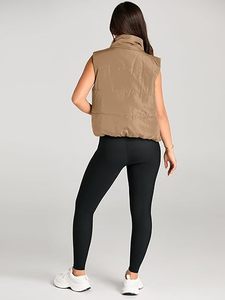 Gilet matelassé court pour femme Vêtements d'extérieur rembourrés chauds et légers avec col montant zippé et poches Fabricant d'automne hiver - Product Image 5