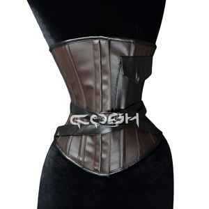 Corset sous-poitrine marron style steampunk vintage avec bretelles réglables et poche latérale - Product Image 1