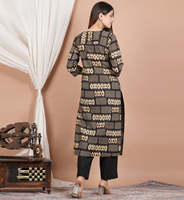 Kurta décontracté pour femme à imprimé floral, coupe droite, avec pantalon et dupatta (noir)