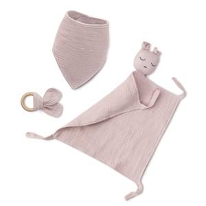 ENSEMBLE de bandana Doudou et hochet-MOD. OSO-Rose foncé pour textiles et literie pour enfants - Product Image 1