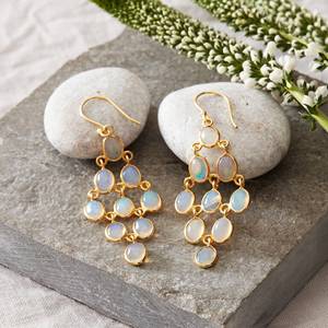 Pendientes de Plata de Ley 925 con Ópalo Etíope Natural, Diseño Geométrico Largo y Lujoso, Estilo Candelabro, para Bodas y Fiestas - Product Image 1