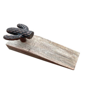 Artisanat Articles cadeaux Butée de porte en bois avec boutons de cactus antiques en laiton coulé - Product Image 4