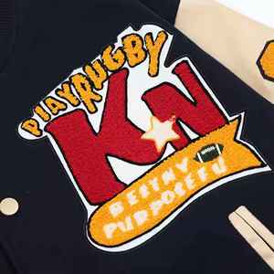 2025 personalizado PU cuero manga Letterman hombres Varsity Chaqueta estilo callejero soporte cuello bordado decoración fabricante directo - Product Image 4