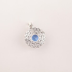 Pendentif en argent sterling, design unique, haute qualité, certifié IGI, collier ethnique floral fait à la main, pierre de naissance de décembre - Product Image 2