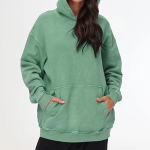 Sweat à capuche vintage personnalisé avec lavage à l'acide sur les épaules pull-over pour femmes avec poche sweats à capuche en coton Streetwear en polaire uni - Product Image 6