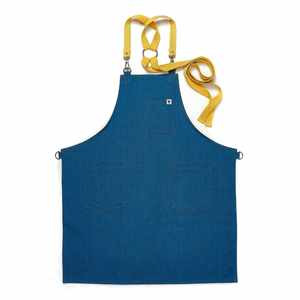Tablier de travail en jean délavé jaune pour baristas, serveurs, cuisines commerciales, nettoyage, broderie, restaurants, restauration - Product Image 1