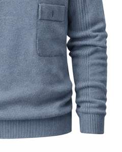 เสื้อโปโลไหมพรมขนสัตว์ผู้ชายสีเทา ผลิตโดยผู้ผลิต เสื้อกันหนาวแขนยาวแบบสวม ปิดด้วยกระดุม สไตล์ลำลอง อุ่นสบาย ผ้าถักเนื้อหนา - Product Image 6