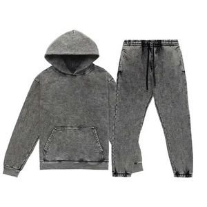 Survêtements évasés personnalisés avec lavage à l'acide fermeture éclair 500 GSM combinaison de jogging à jambe droite survêtement en détresse ensembles de sweats à capuche et pantalons de survêtement pour hommes - Product Image 5